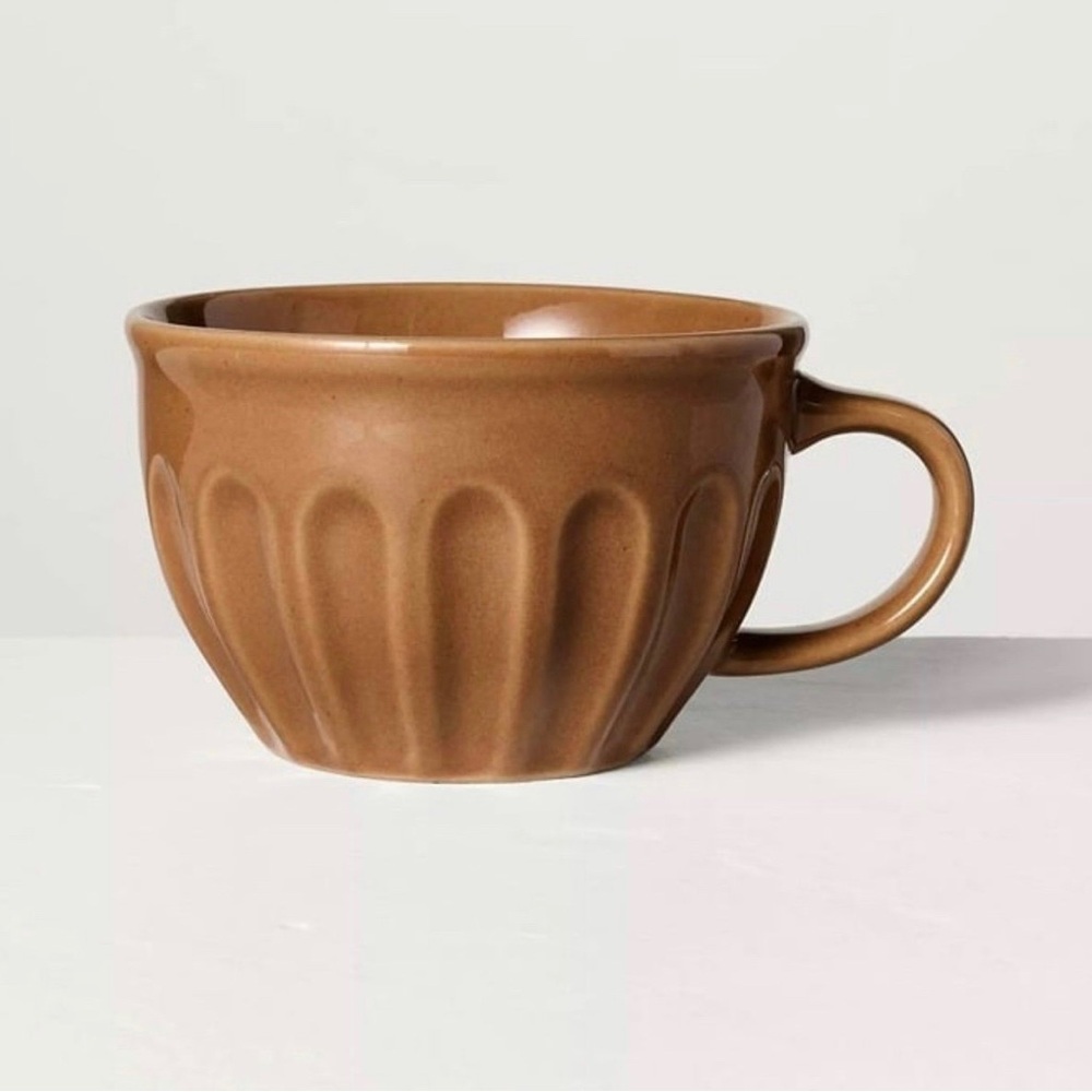 15oz Fluted Stoneware Latte Mug Pumpkin Brown - Hearth & Hand with Magnolia